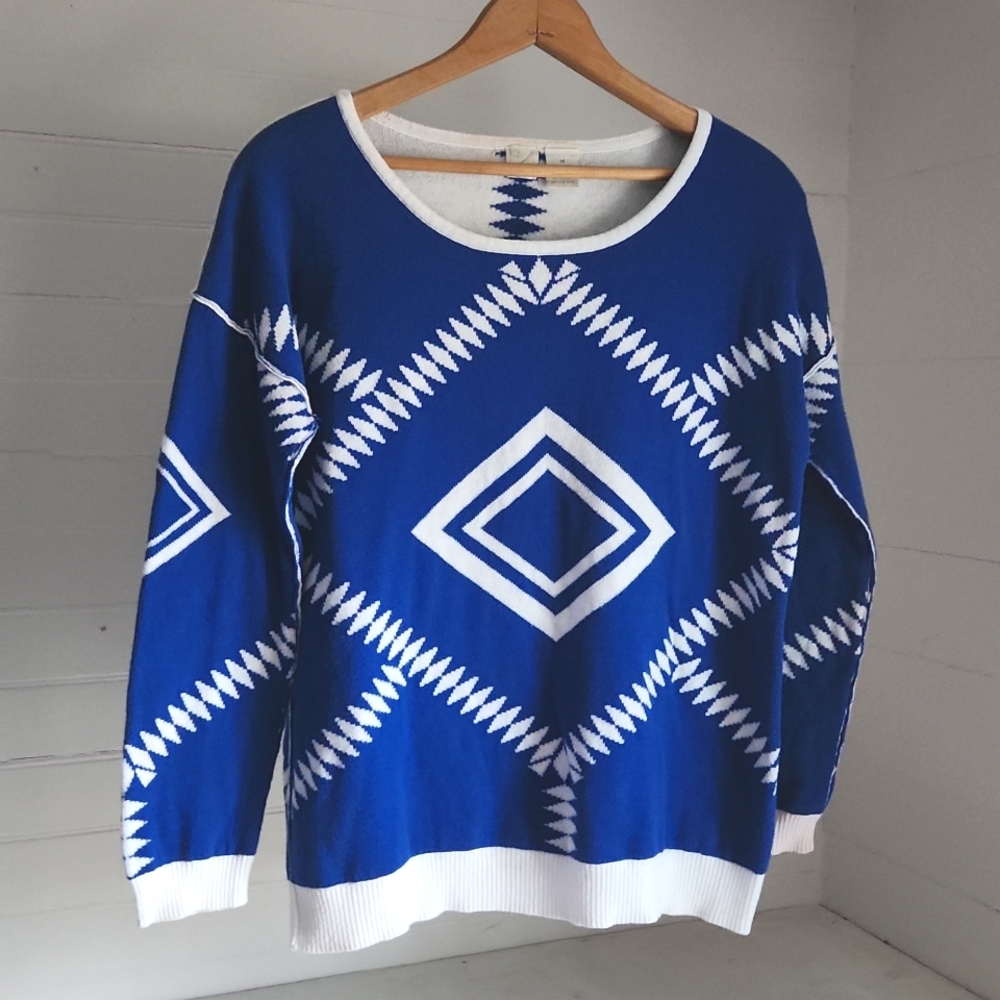 Vintage Blue Southwest Print Sweater
